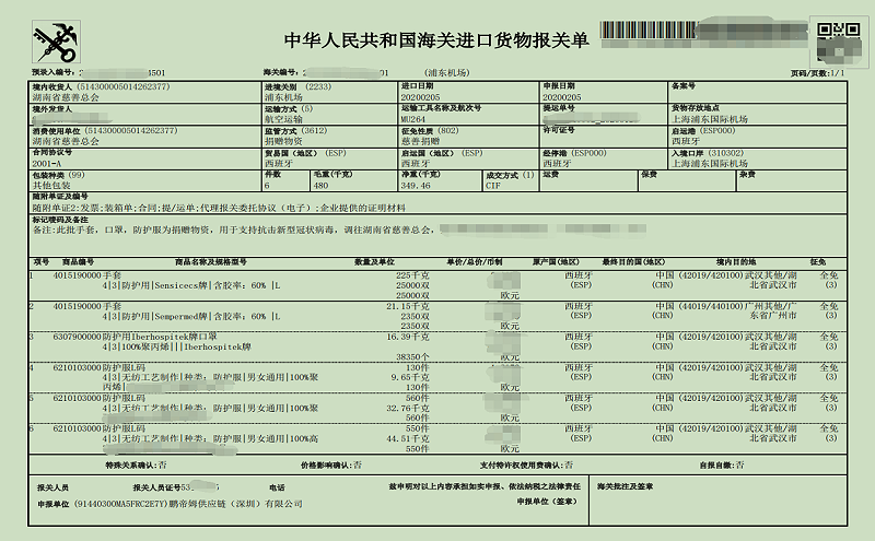 捐贈物資進口清關